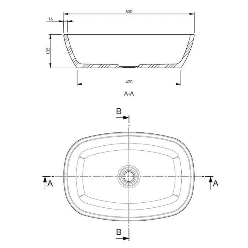 BC Designs Vive Basin 530 technical drawing