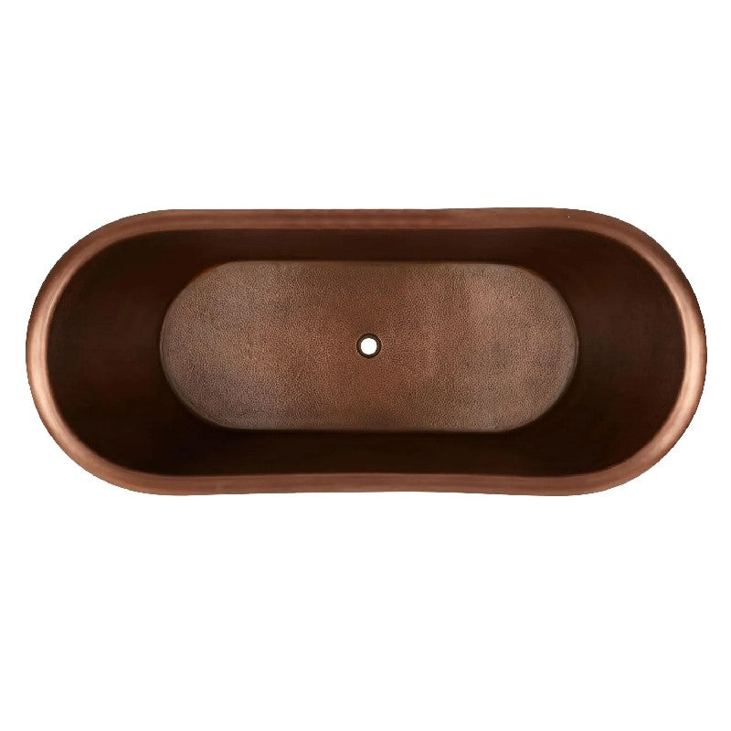 Hammered Clawfoot Copper Bathtub Antique Finish Interior & Patina Exterior 1600mm image from above