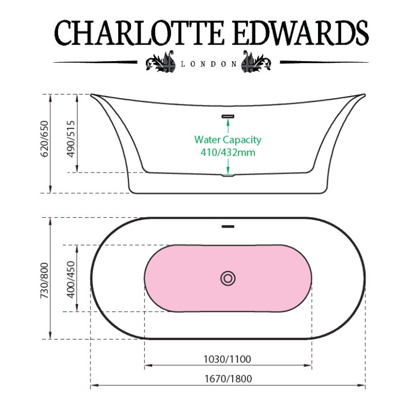 Charlotte Edwards ADMIRALTY Freestanding Bath Gloss White 1670 1800 specifications