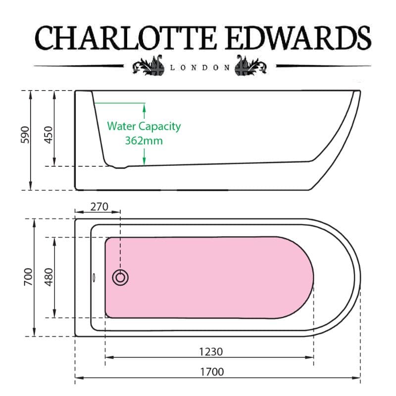 Charlotte Edwards BELGRAVIA Single Ended Bath Acrylic Gloss White 1700 Specifications