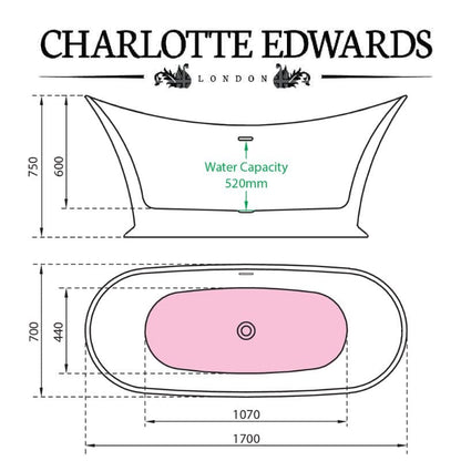 Charlotte Edwards CALIBAN Freestanding Bath Acrylic Gloss White 1700 Specifications