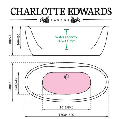 Charlotte Edwards CALLISTO Freestanding Bath Acrylic Gloss White Custom Painted 1400 1700 Specifications