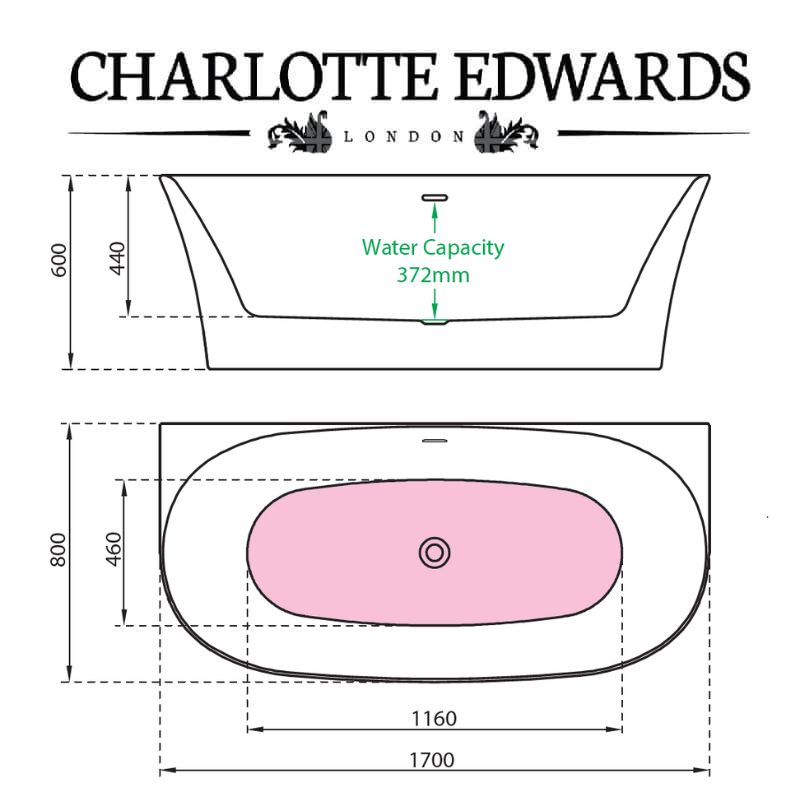 Charlotte Edwards CARME Back to Wall Bath Acrylic Gloss White 1700 Specifications