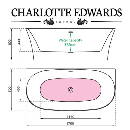 Charlotte Edwards CARME Back to Wall Bath Acrylic Gloss White 1700 Specifications