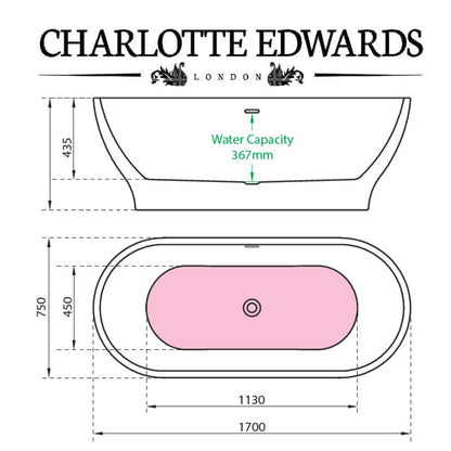 Charlotte Edwards ELARA Freestanding Bath Acrylic Gloss White Custom Painted 1700 Specifications