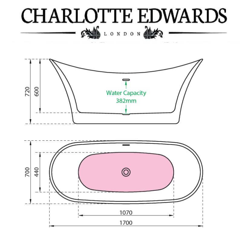 Charlotte Edwards Harrow Freestanding Bath Acrylic Gloss White Black Specifications