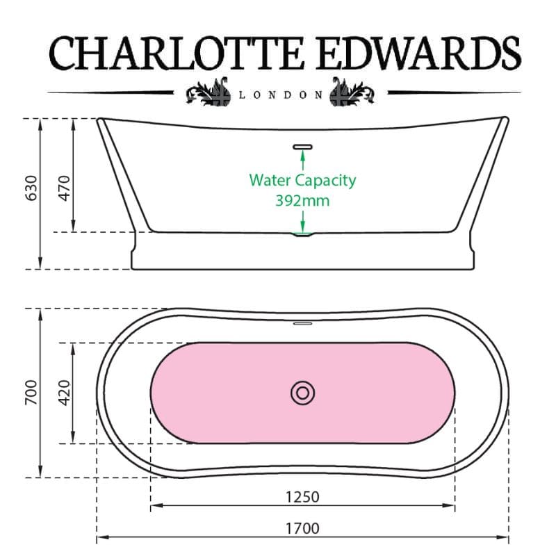 Charlotte Edwards JUPITER Freestanding Bath Acrylic Gloss White Custom Painted 1700 Specifications