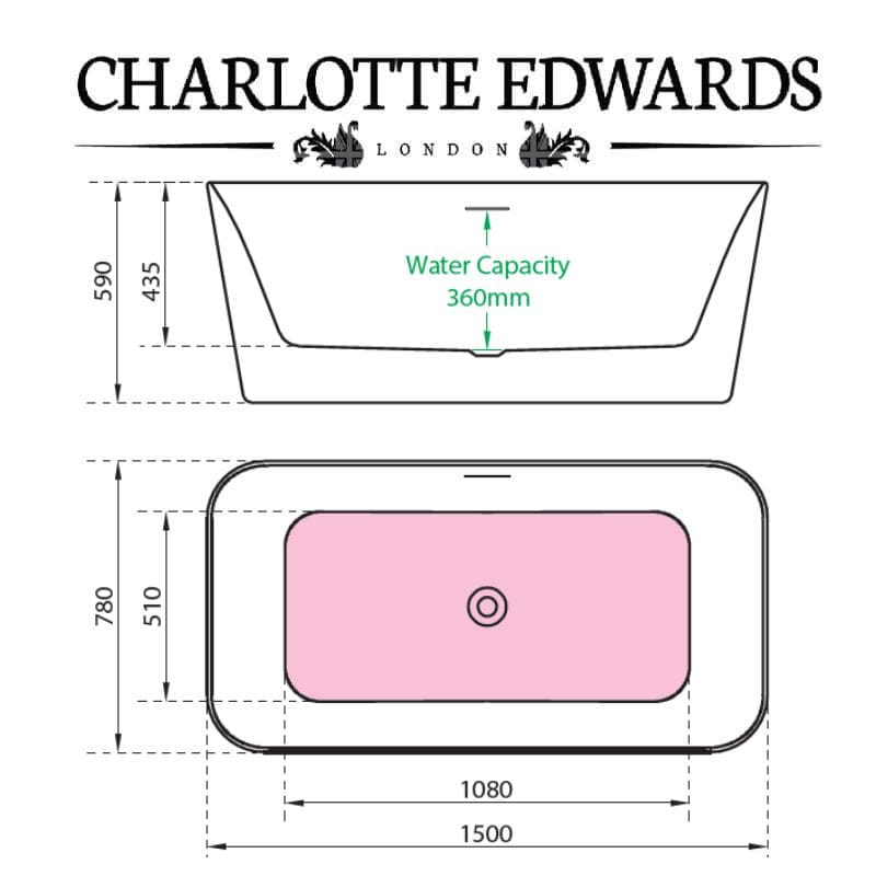 Charlotte Edwards LEDA Freestanding Bath Acrylic Gloss White 1500 Specifications