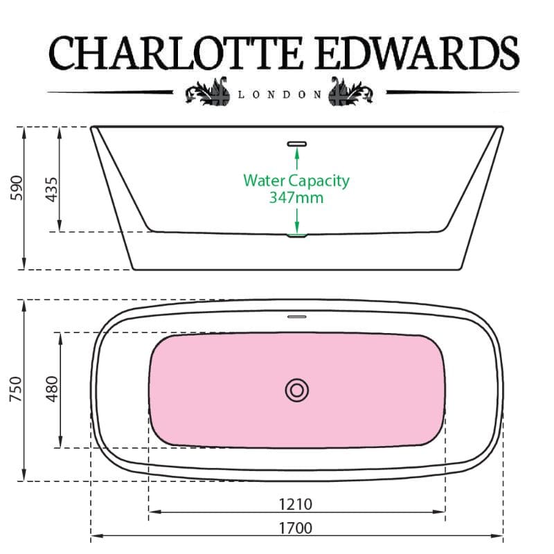 Charlotte Edwards MIMAS Freestanding Bath Acrylic Gloss White Custom Painted 1700 Specifications