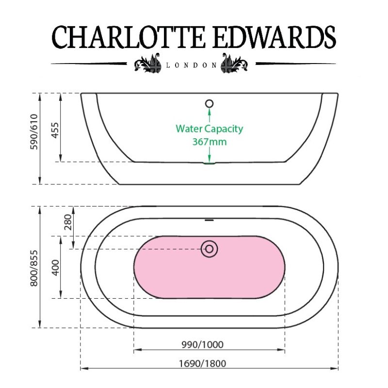 Charlotte Edwards OLYMPIA Freestanding Bath Acrylic Gloss White Painted 1690 1800 Specifications