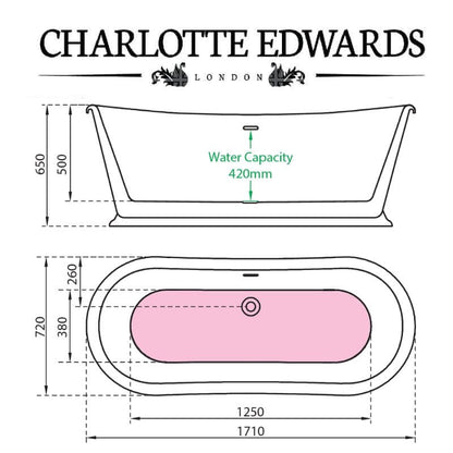 Charlotte Edwards ROSEMARY Freestanding Bath Acrylic Gloss White Black Custom Painted 1710 Specifications