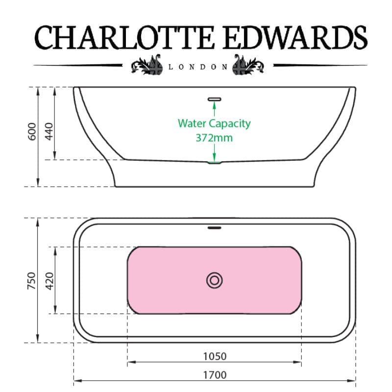 Charlotte Edwards THEBE Freestanding Bath Acrylic Gloss White Custom Painted 1700 Specifications