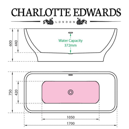 Charlotte Edwards THEBE Freestanding Bath Acrylic Gloss White Custom Painted 1700 Specifications