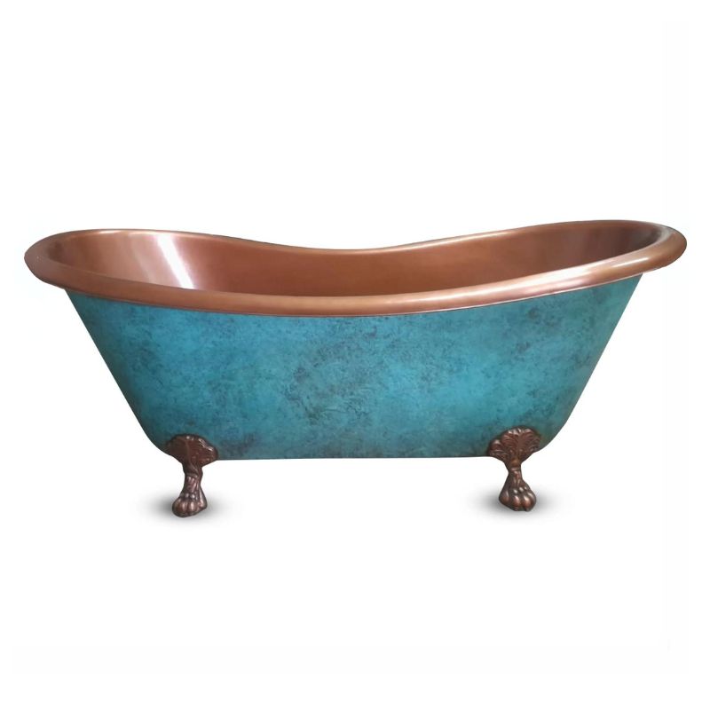 Coppersmith Creations Clawfoot Copper Bath Plain Antique Interior & Patina Exterior 1830mm front view 