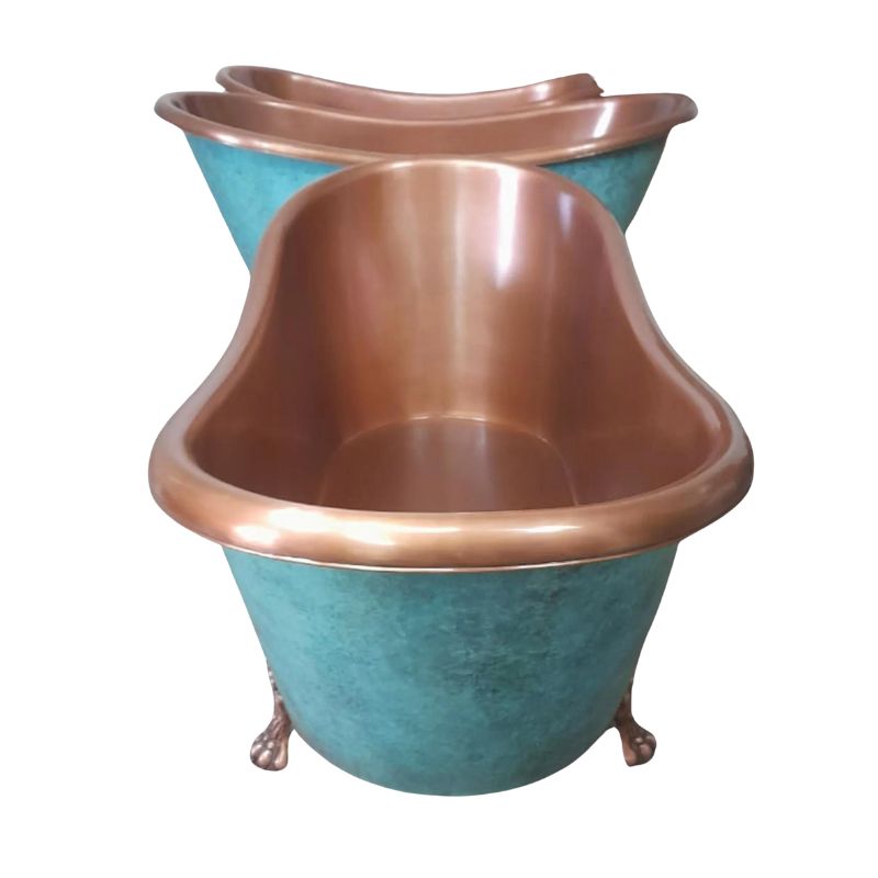 Coppersmith Creations Clawfoot Copper Bath Plain Antique Interior & Patina Exterior 1830mm top side view 