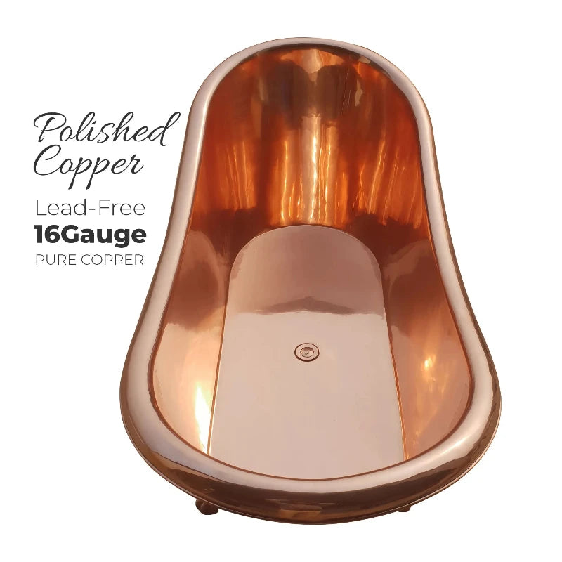 Coppersmith Creations Clawfoot Copper Bathtub featuring a polished copper interior and a matt white powder-coated exterior. The elegant design includes ornate clawfoot legs, adding a touch of sophistication to any bathroom.