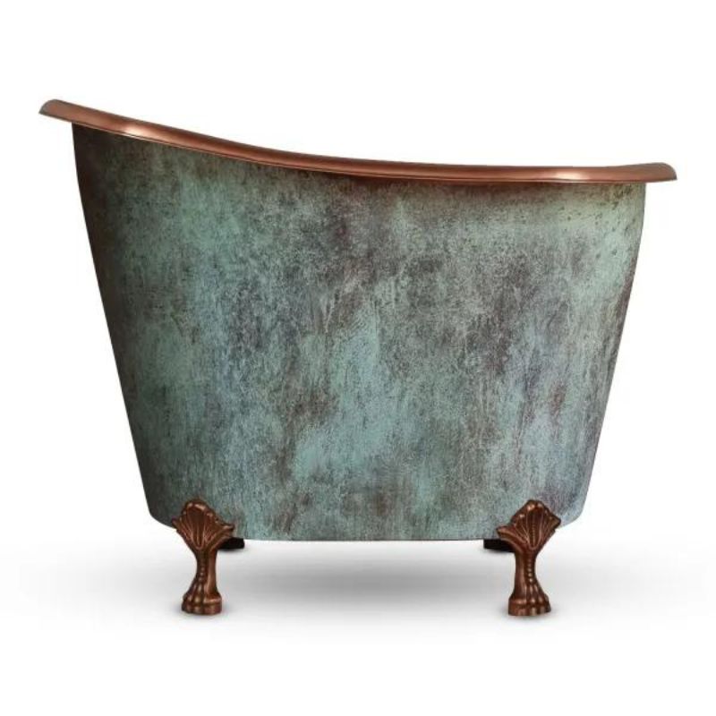 Coppersmith Creations Clawfoot Hammered Copper Bath Blue-Green Patina Soaking Tub 49-inch side view