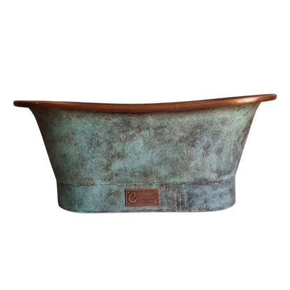 Coppersmith Creations Copper Bathtub Interior & Blue-Green Patina Exterior with Beading on Base 1700mm front view