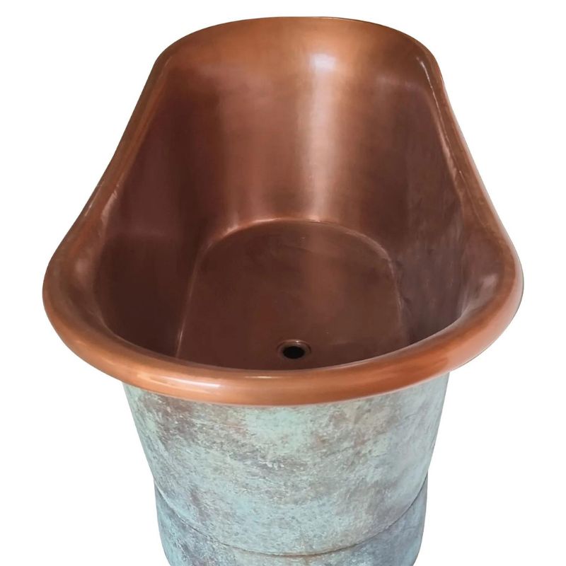 Coppersmith Creations Copper Bathtub Interior & Blue-Green Patina Exterior with Beading on Base 1700mm side top view