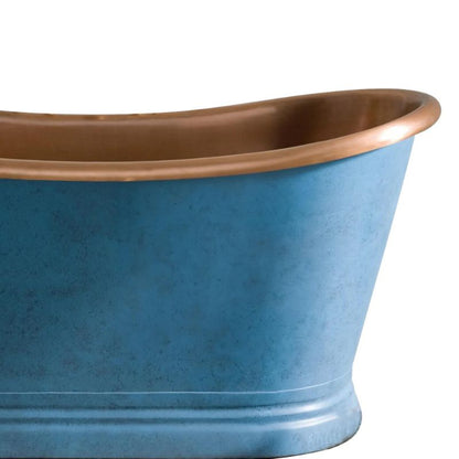 Coppersmith Creations Copper Bathtub Verdigris Blue Patina Exterior & Antique Finish Interior 1700 front right hand side half view