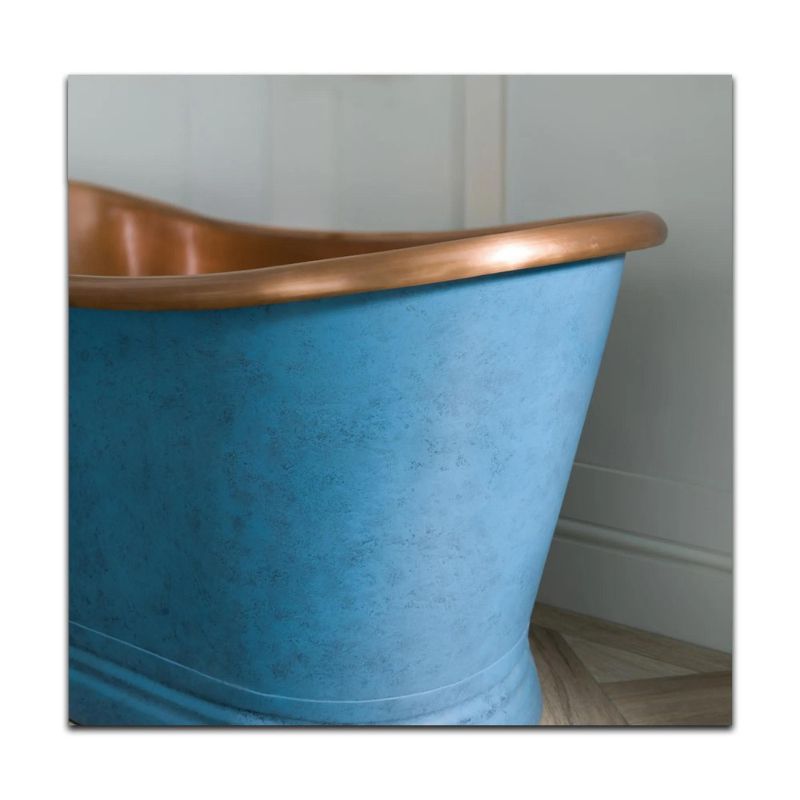 Coppersmith Creations Copper Bathtub Verdigris Blue Patina Exterior & Antique Finish Interior 1700 side view