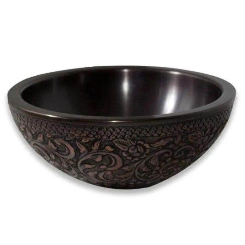 Coppersmith Creations Double Wall Medium Antique Round Copper Basin Embossing Outside