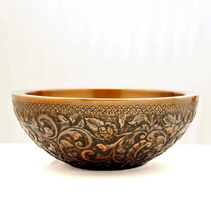 Copper round basin with embossed exterior and smooth interior