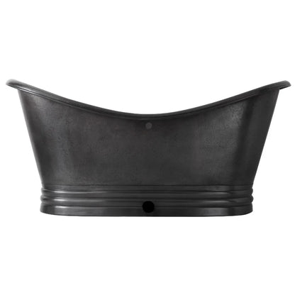 Coppersmith Creations Hammered Charcoal Dark Antique Copper Bathtub featuring a sleek design with a smooth surface and elegant curves, ideal for a luxurious bathroom. Front view.