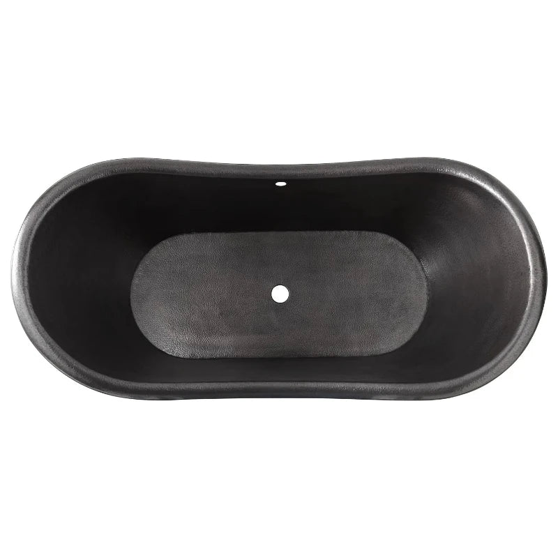 Coppersmith Creations Hammered Charcoal Dark Antique Copper Bathtub featuring a sleek design with a smooth surface and elegant curves, ideal for a luxurious bathroom. top view