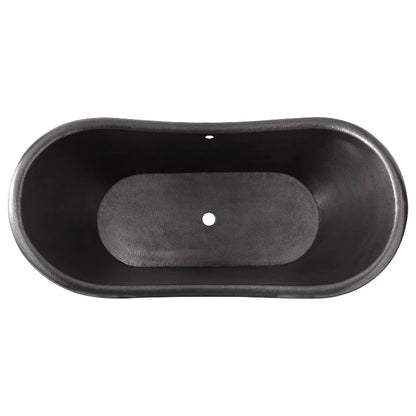 Coppersmith Creations Hammered Charcoal Dark Antique Copper Bathtub featuring a sleek design with a smooth surface and elegant curves, ideal for a luxurious bathroom. top view