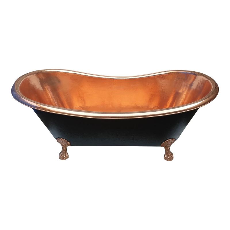 Coppersmith Creations Hammered Clawfoot Bath Copper Interior & Black Exterior 1830mm front view