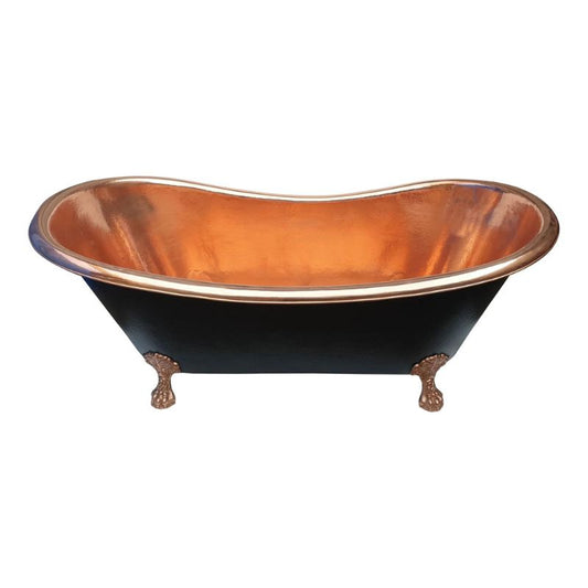 Coppersmith Creations Hammered Clawfoot Bath Copper Interior & Black Exterior 1830mm front view