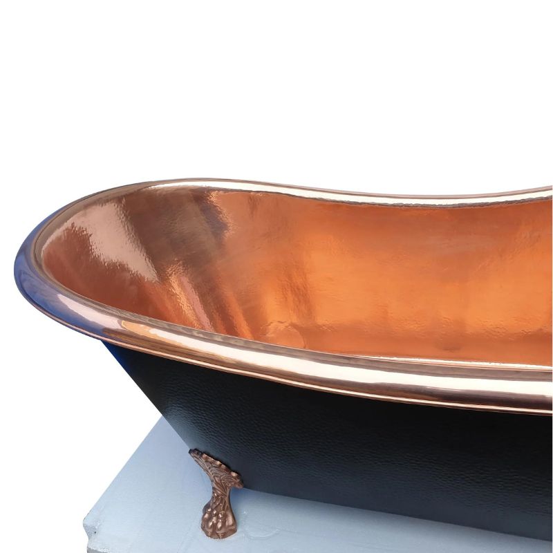 Coppersmith Creations Hammered Clawfoot Bath Copper Interior & Black Exterior 1830mm top view