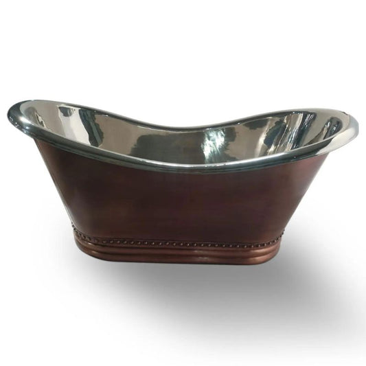 Coppersmith Creations Ribbed Base Smooth Double Slipper Nickel Interior Copper Bathtub 1700 front view