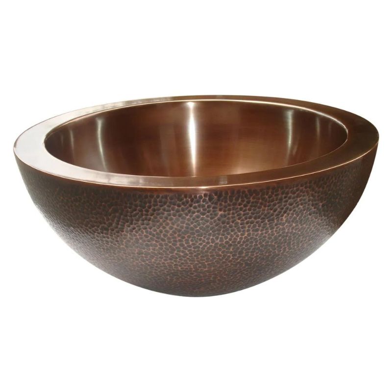 Coppersmith Creations Double Wall Round Copper Basin Outside Hammered Inside Smooth