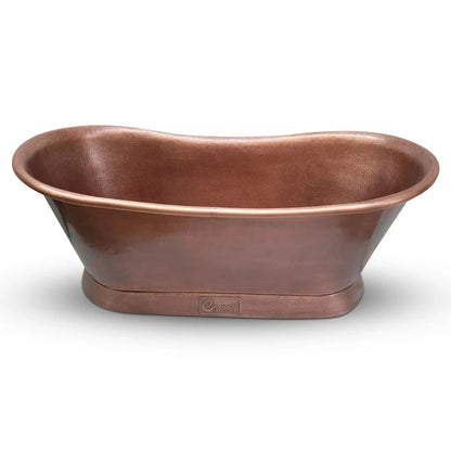 Coppersmith Creations Slanting Base Antique Copper Bathtub Hammered Finish & Roll Top Edge front view
