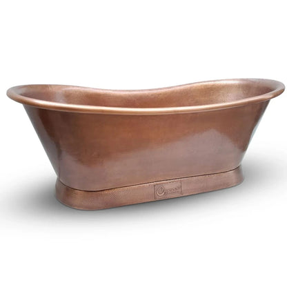 Coppersmith Creations Slanting Base Antique Copper Bathtub Hammered Finish & Roll Top Edge angle front view