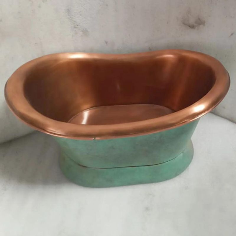 Coppersmith Creations Slanting Base Antique Copper Green Patina Basin from the top view