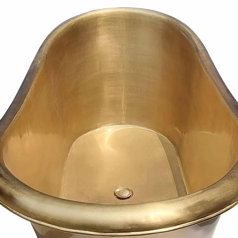 Coppersmith Creations Slanting Base Brass Bathtub Brushed Full Brass Finish 1680mm side close view