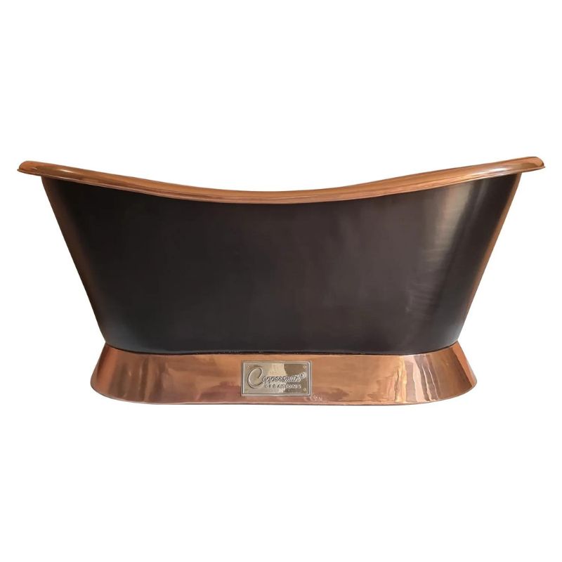 Coppersmith Creations Slanting Base Copper Bathtub Copper Inside & on Base Black Outside 1680mm front view