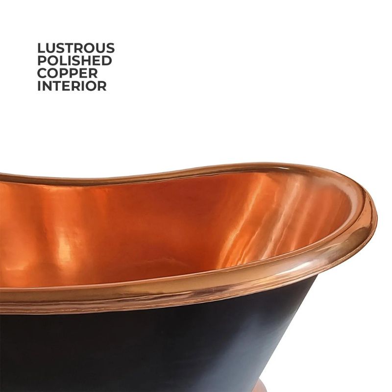 Coppersmith Creations Slanting Base Copper Bathtub Copper Inside & on Base Black Outside 1680mm focus view