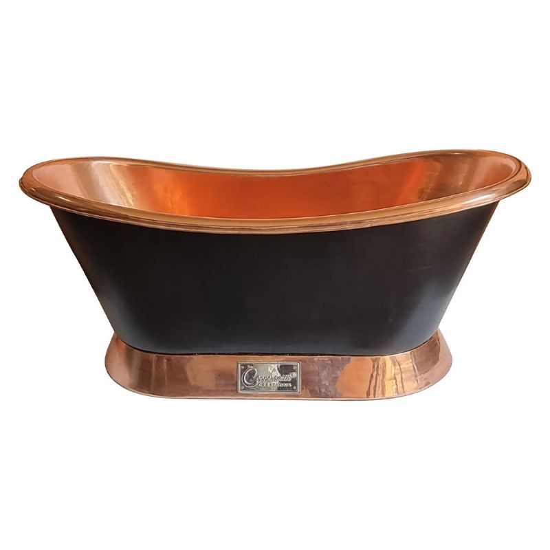 Coppersmith Creations Slanting Base Copper Bathtub Copper Inside & on Base Black Outside 1680mm front view