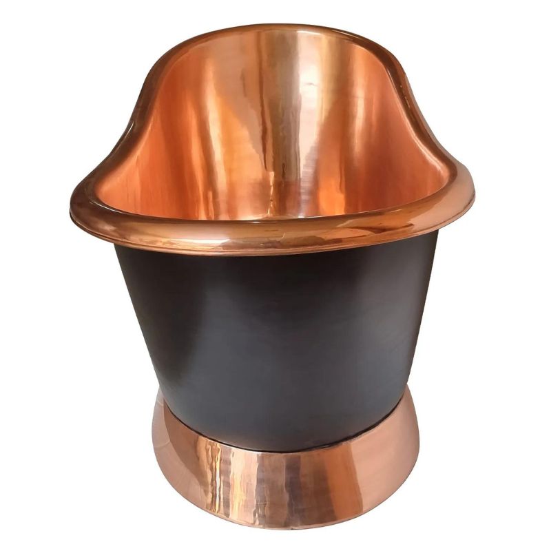 Coppersmith Creations Slanting Base Copper Bathtub Copper Inside & on Base Black Outside 1680mm side view