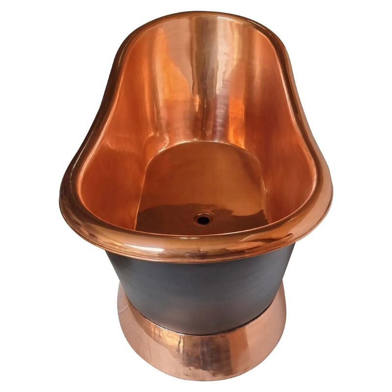 Coppersmith Creations Slanting Base Copper Bathtub Copper Inside & on Base Black Outside 1680mm side view