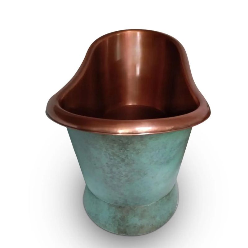 Coppersmith Creations Slanting Base Copper Bathtub Copper Interior & Blue Green Patina Exterior Finish 1680mm side view