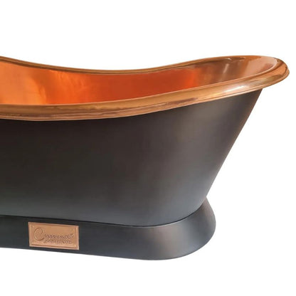 Coppersmith Creations Slanting Base Copper Bathtub Full Black Exterior 1680mm angled view