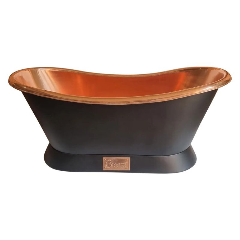 Coppersmith Creations Slanting Base Copper Bathtub Full Black Exterior 1680mm front view