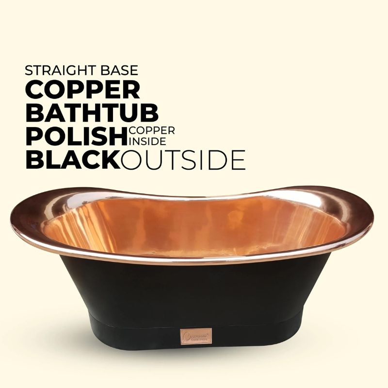 Coppersmith Creations Straight Base Copper Bathtub Black Outside 1700mm