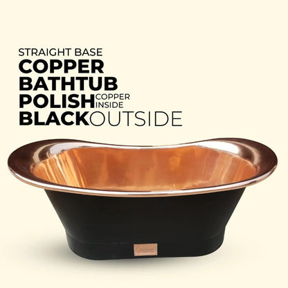 Coppersmith Creations Straight Base Copper Bathtub Black Outside 1700mm