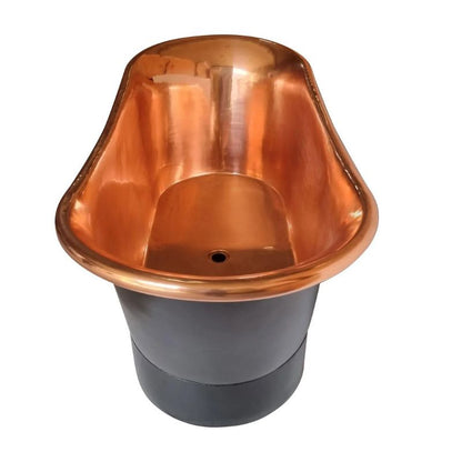 Coppersmith Creations Straight Base Copper Bathtub Black Outside 1700mm top side view with white background